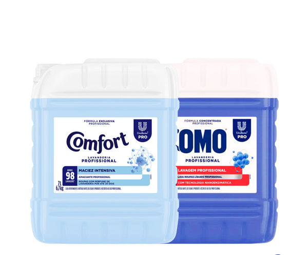 Kit Lavandeira: Lava Roupas Líquido Lavanderia Pro Omo 7L + Amaciante Lavanderia Pro Comfort 7L