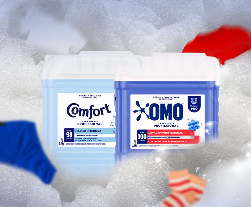 Kit Lavandeira: Lava Roupas Líquido Lavanderia Pro Omo 7L + Amaciante Lavanderia Pro Comfort 7L